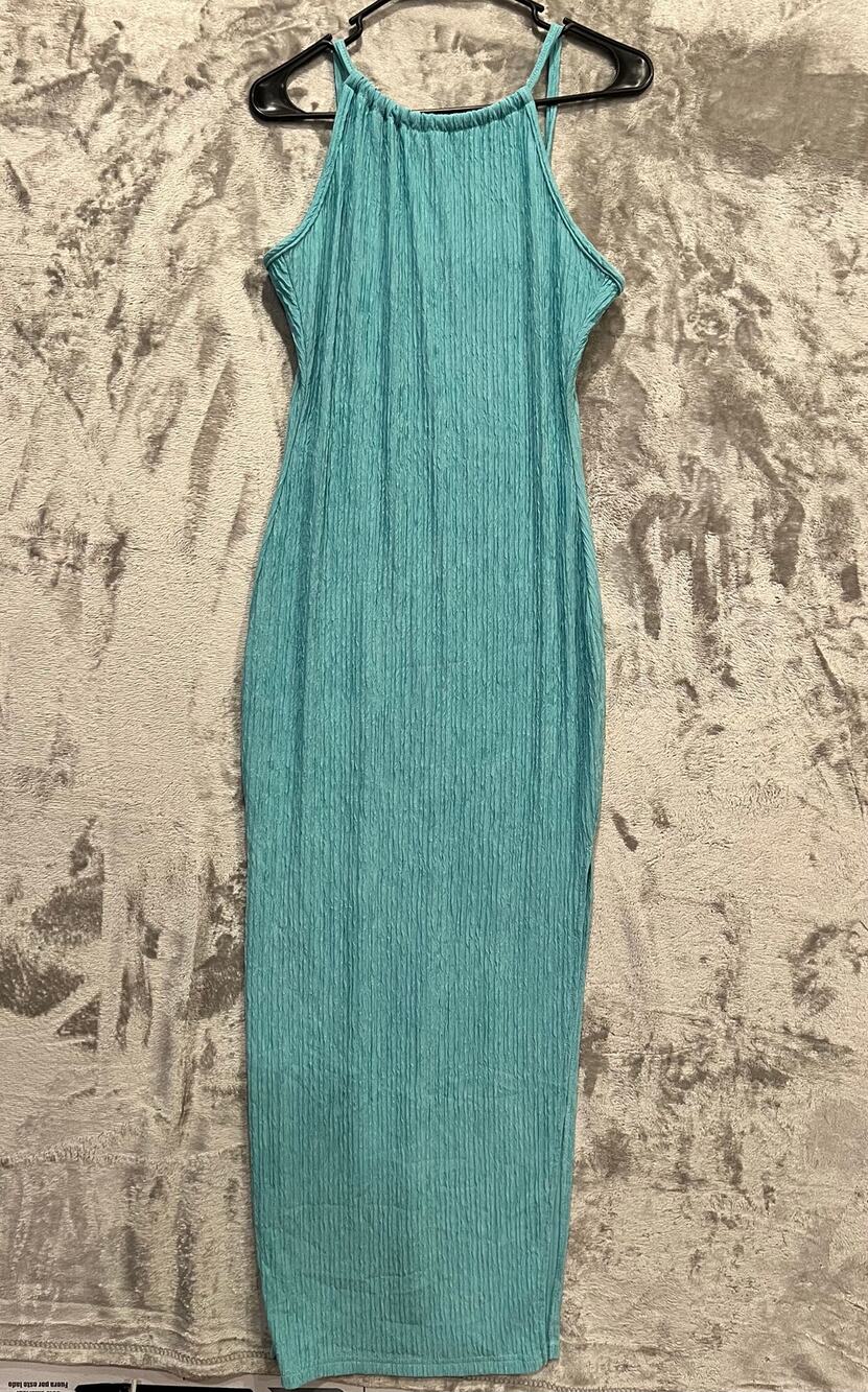 Women’s Ribbed Maxi Dress Size 6 Medium High Slits Bodycon Adjustable Straps